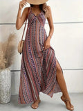 Women's Strappy Cross-back Slit Patterned Supra Dress