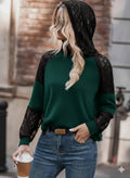 Women's Long Sleeve Lace Hooded Viscose Two-Thread Blouse