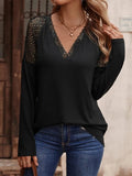 Women's Long Sleeve V-Neck Lace Detail Viscose Blouse