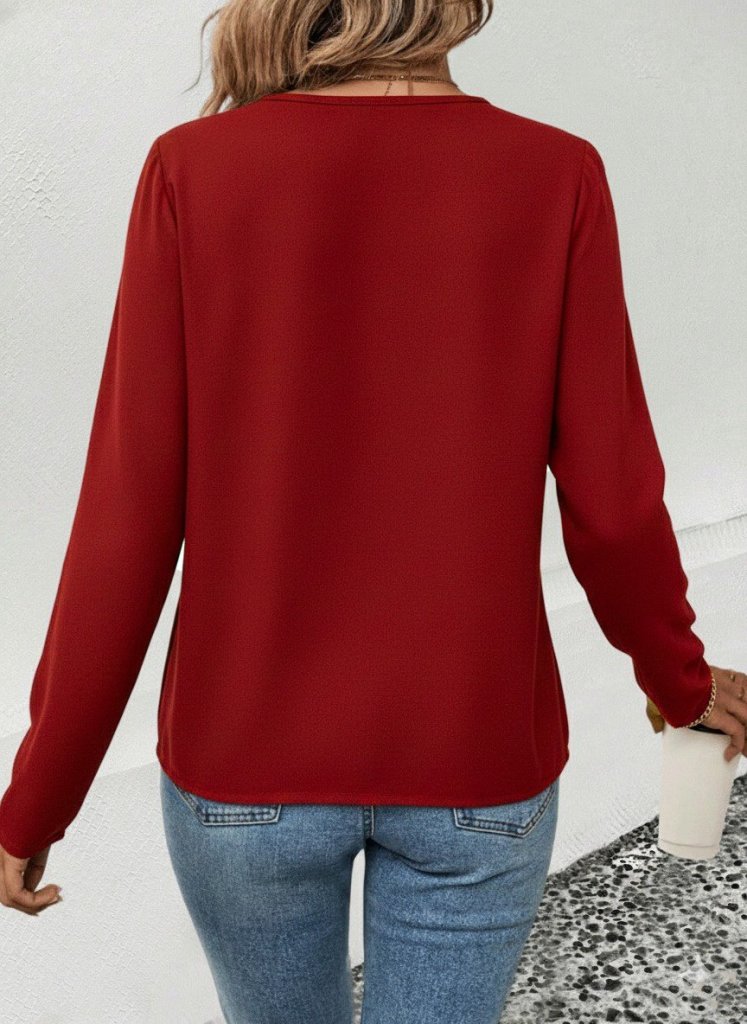 Women's Long Sleeve V-Neck Shimmer Detail Viscose Blouse