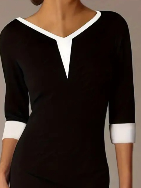 Women's Truvakarkol V-Neck Color Block Short Janjan Crepe Dress