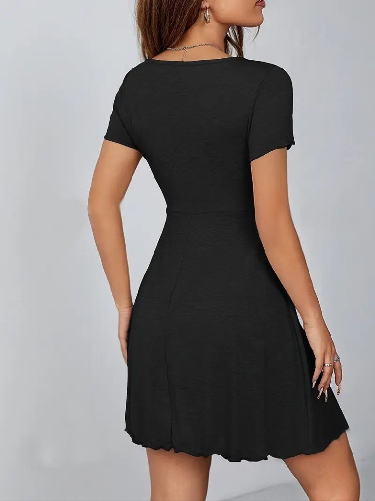 Women's Short Sleeve Deep Ruched V-Neck Viscose Dress