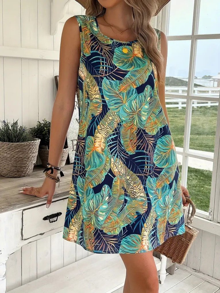 Women's Sleeveless Round Neck Patterned Knit Dress