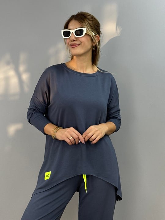 Women's Two-Thread Viscose Cotton Fabric Double Set with Emblem Detail