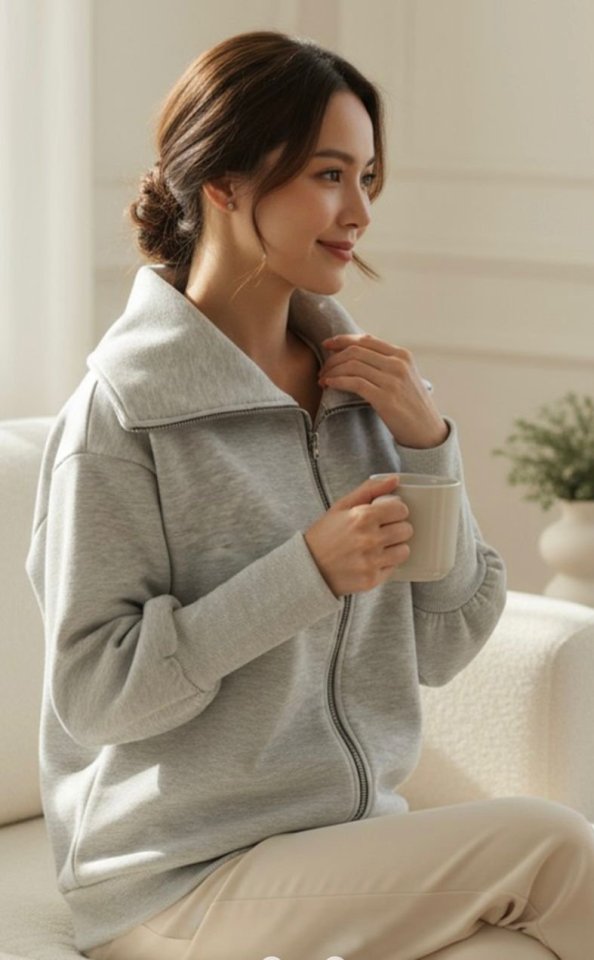 Kadın Uzun Kollu Fermuar Detay Sweat Shirt