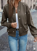 Women's Long Sleeve Front Zip Pearly Short Modal Jacket