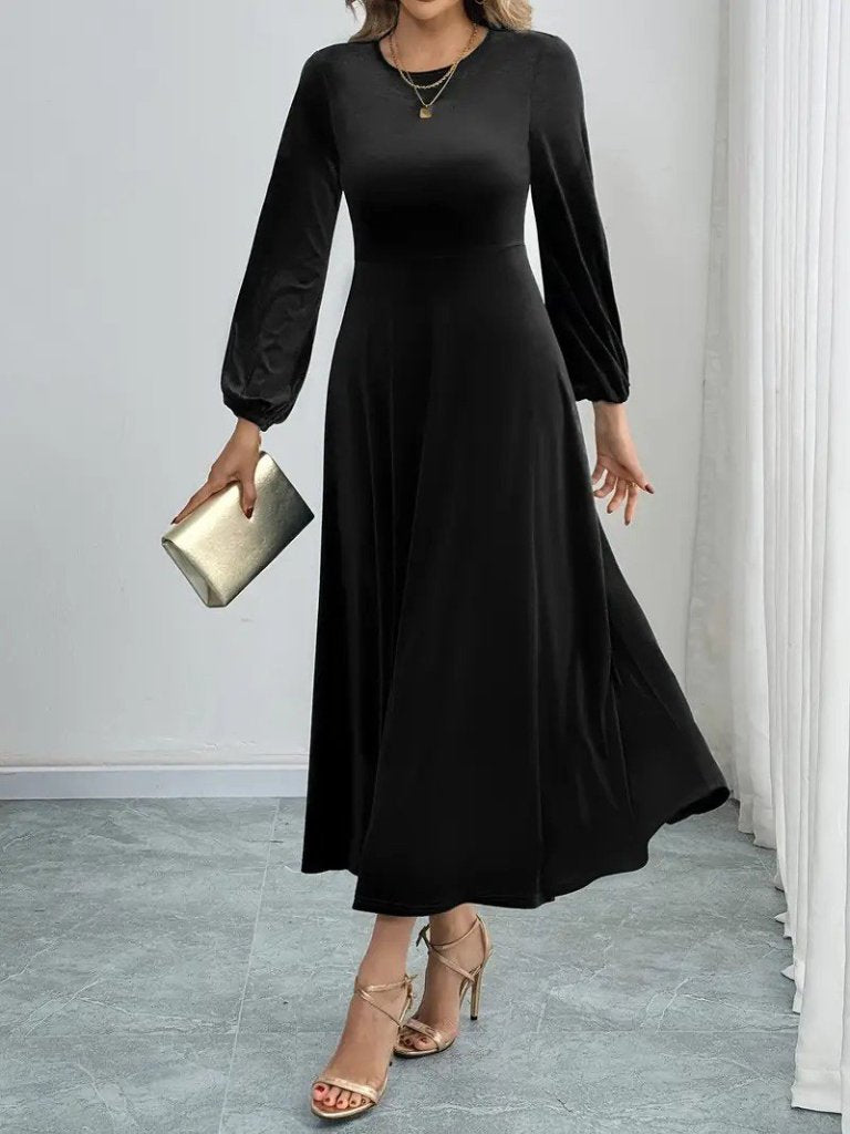 Women's Long Sleeve Crew Neck Midi Velvet Dress