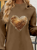 Women's Long-Sleeved Crew Neck Heart Pattern Viscose Two-Yarn Blouse