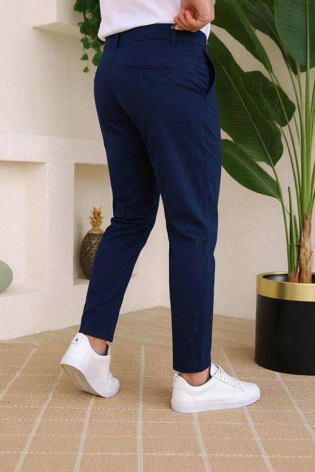 Erkek Slim Fit Likralı Bilek Boy Dilli Kumaş Pantolon