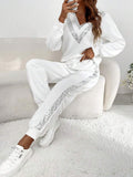 Women's Long Sleeve V-Neck Sequin Viscose Double-Ply Blouse and Pants