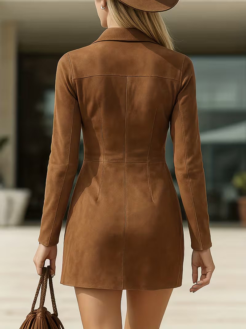 Kadın Vintage Püskül Detay Fermuarlı Deri Kovboy Elbisesi