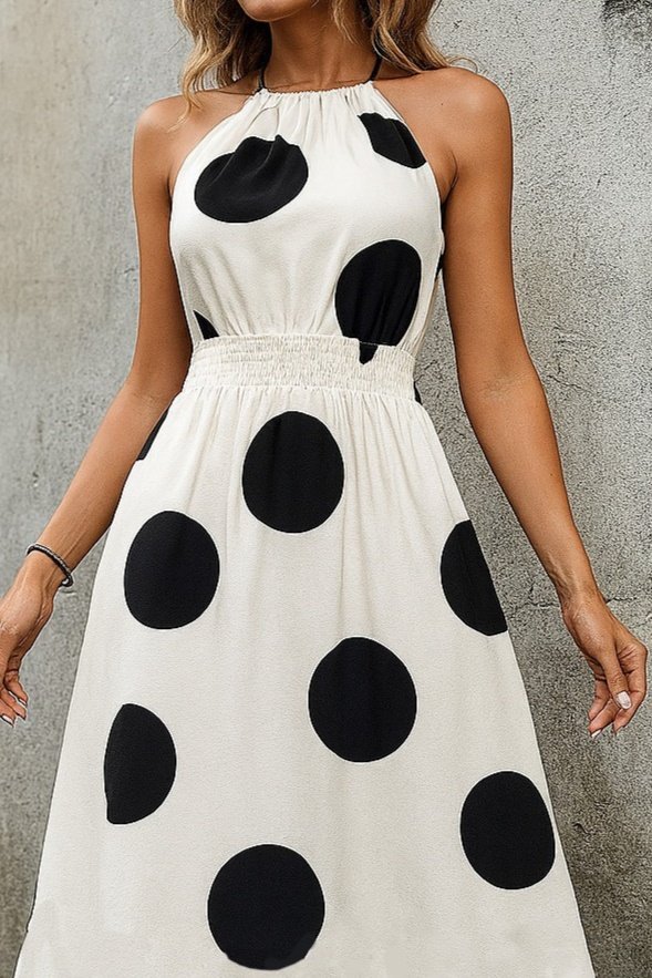Women's Sleeveless Halterneck Elastic Waist Digital Print Supre Long Dress
