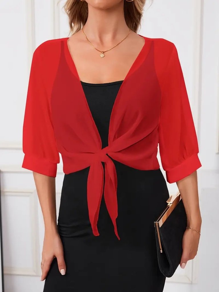 Women's Trocar Sleeve Front Tie Short Chiffon Bolero Jacket