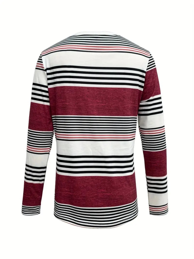 Women's Long Sleeve Crew Neck Button Detail Patterned Suprem Blouse