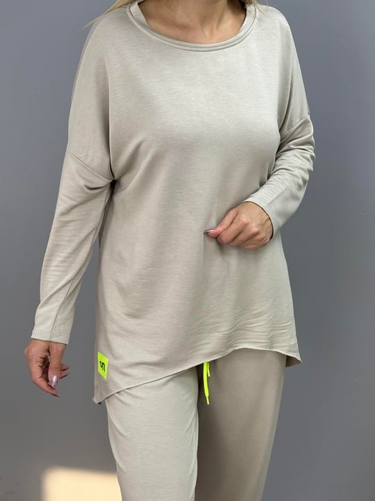 Women's Two-Thread Viscose Cotton Fabric Double Set with Emblem Detail