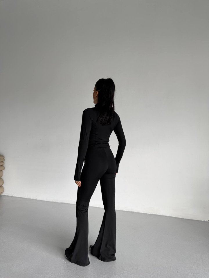 Women's Turtleneck Pocket Detail Jacket and Flared Tracksuit Set