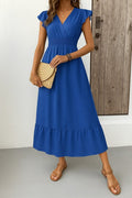 Women's Short Butterfly Sleeve Wrap Neck Elastic Waist Aerobin Dress