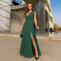 Women's Strappy Shoulder-Tie Wrap Neck Long Slit Iridescent Crepe Dress