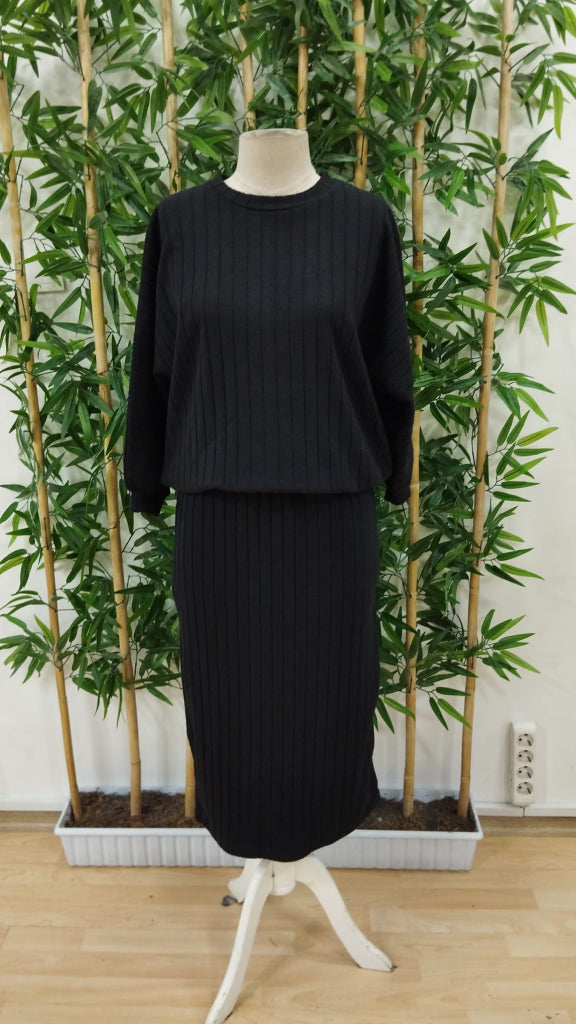 Women's Long Sleeve Scoop Neck Batwing Sleeve Brushed Kaşkorse Blouse and Skirt Set