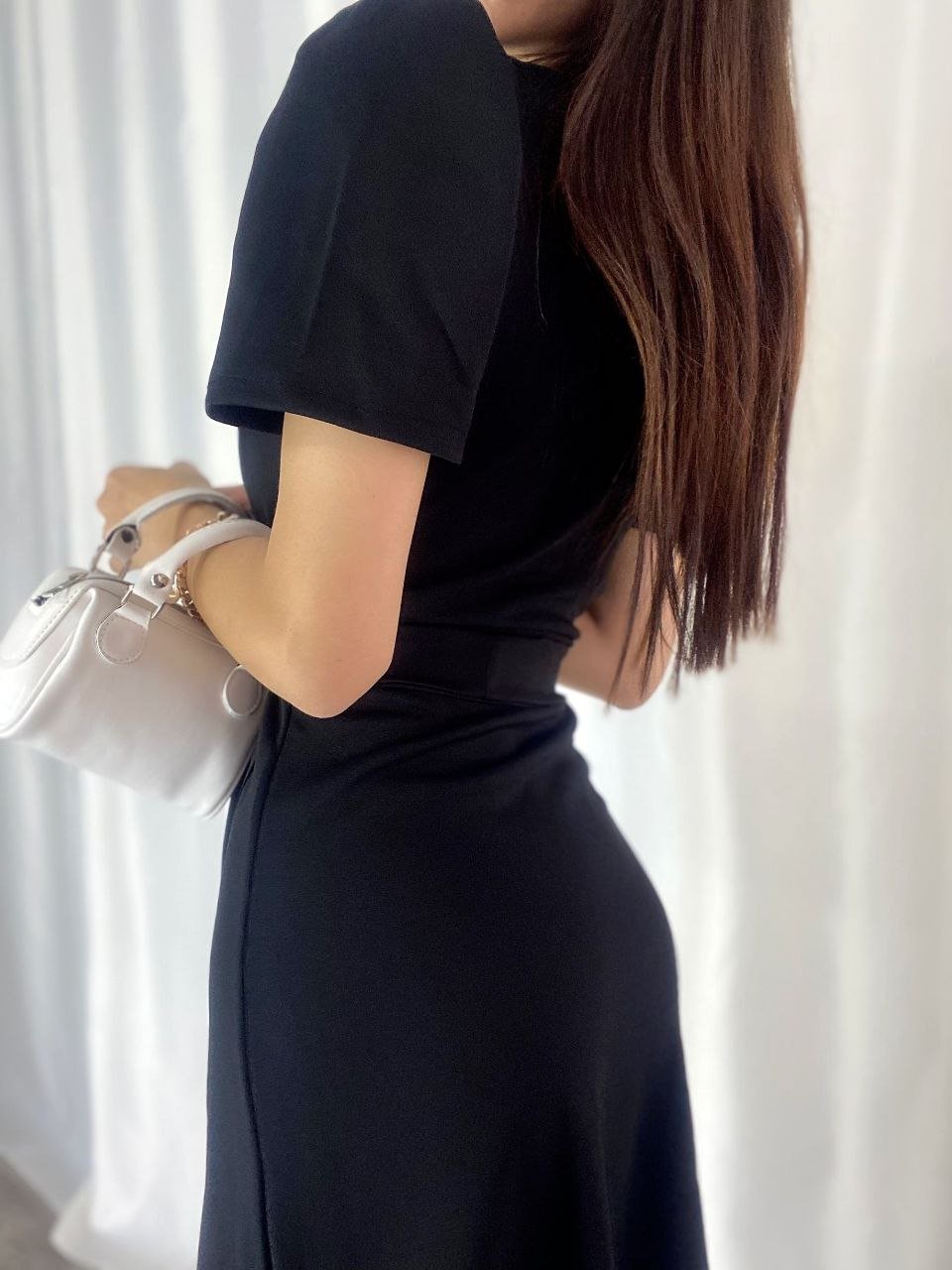 Women's Double-Breasted Midi Crepe Dress with Belt 120 cm