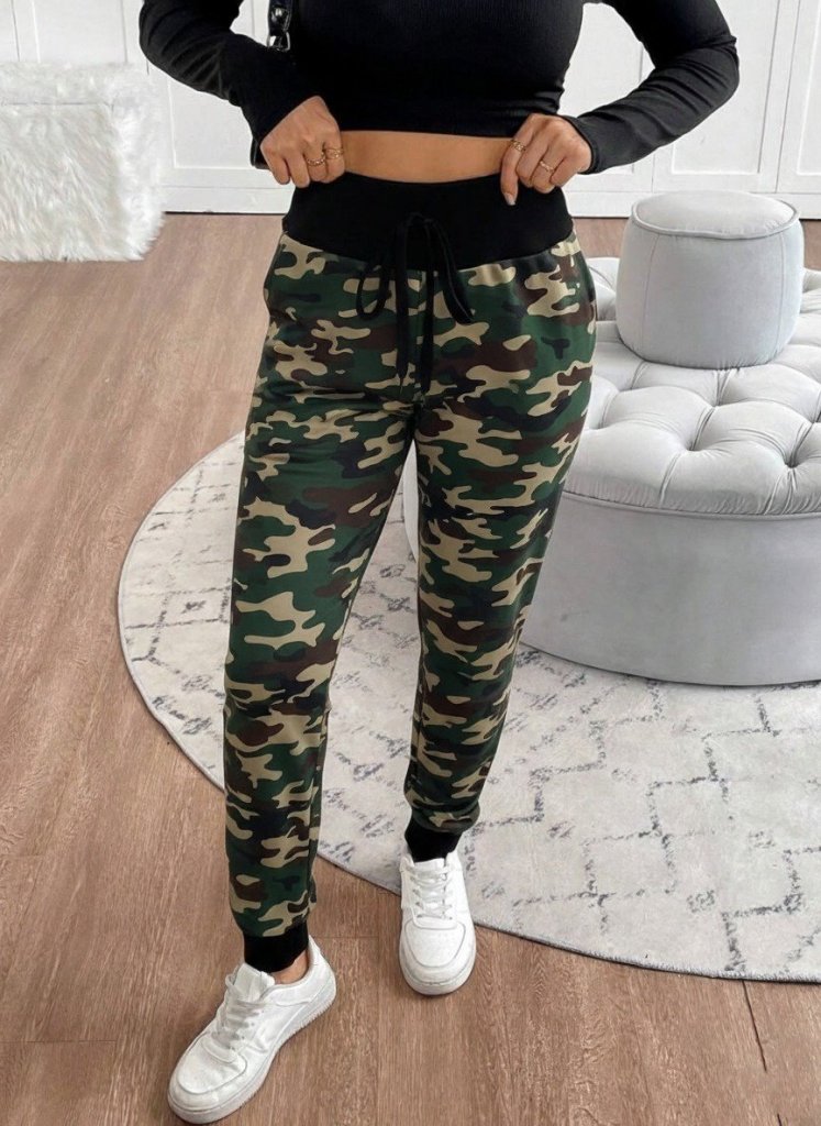 Women's High-Waisted Lace-Up Patterned Two-Thread Trousers