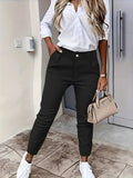Women's High-Waisted Front-Buttoned Pocketed Ankle-Cuffed Atlas Pants