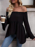 Women's Long Sleeve Madonna Neck Asymmetrical Detail Spanish Viscose Blouse