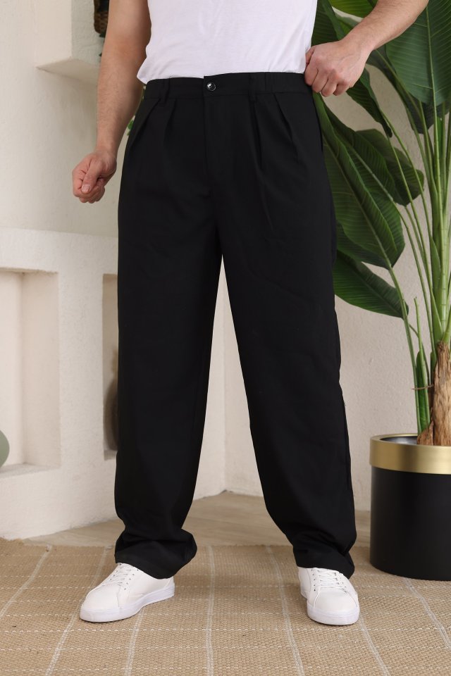 Erkek Beli Lastikli Pileli Baggy Pantolon