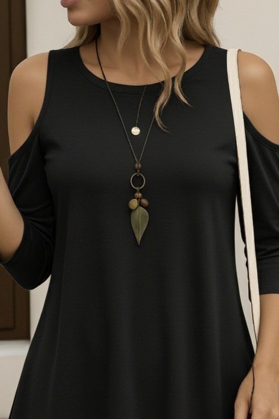 Women's Off-the-Shoulder Round Neck Asymmetric Cut Detail Viscose Blouse