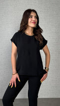 Women's Short Sleeve Round Neck Aerobin Blouse and Pants Two-Piece Set