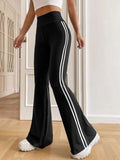 Women's High Waisted Scuba Flare Trousers with Tape Detail