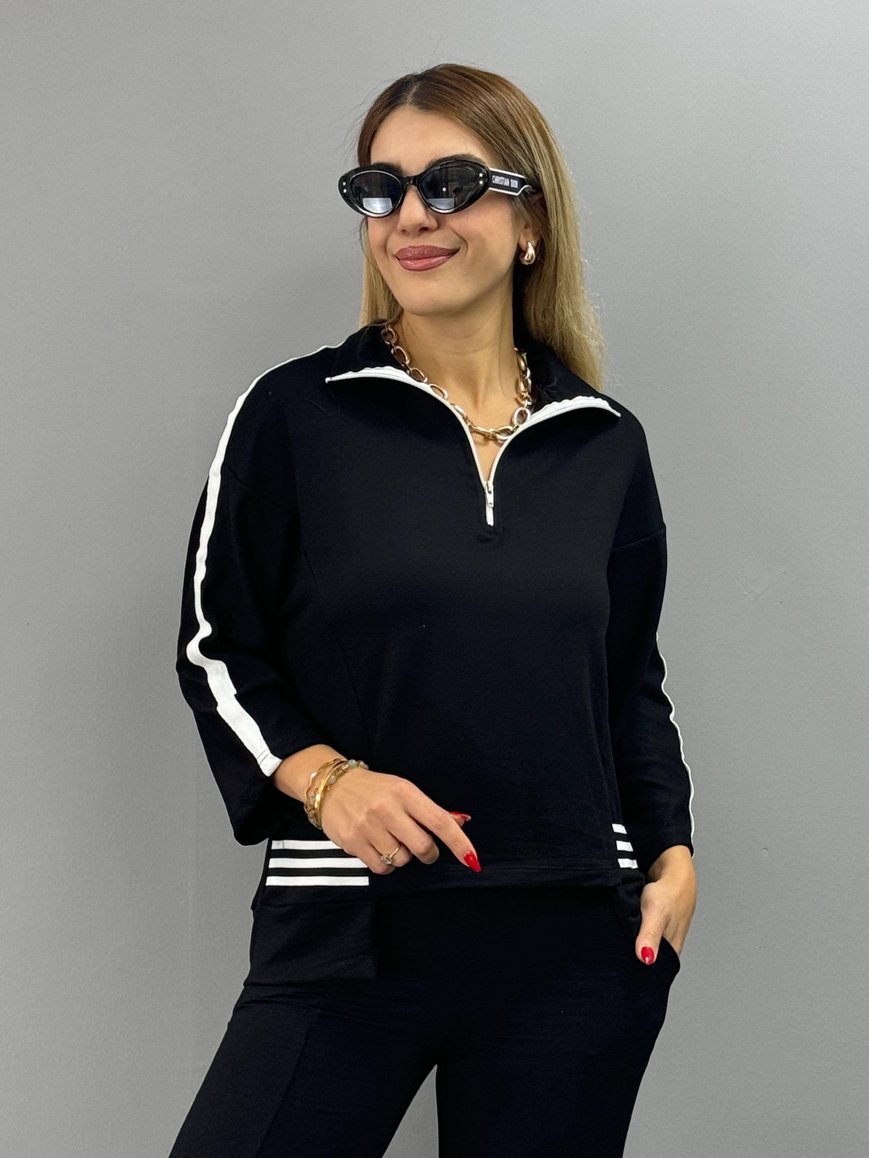 Women's Ribbed Polo Neck Two-Piece Set with Slit Hem