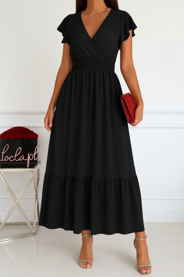 Women's Short Butterfly Sleeve Wrap Neck Elastic Waist Aerobin Dress