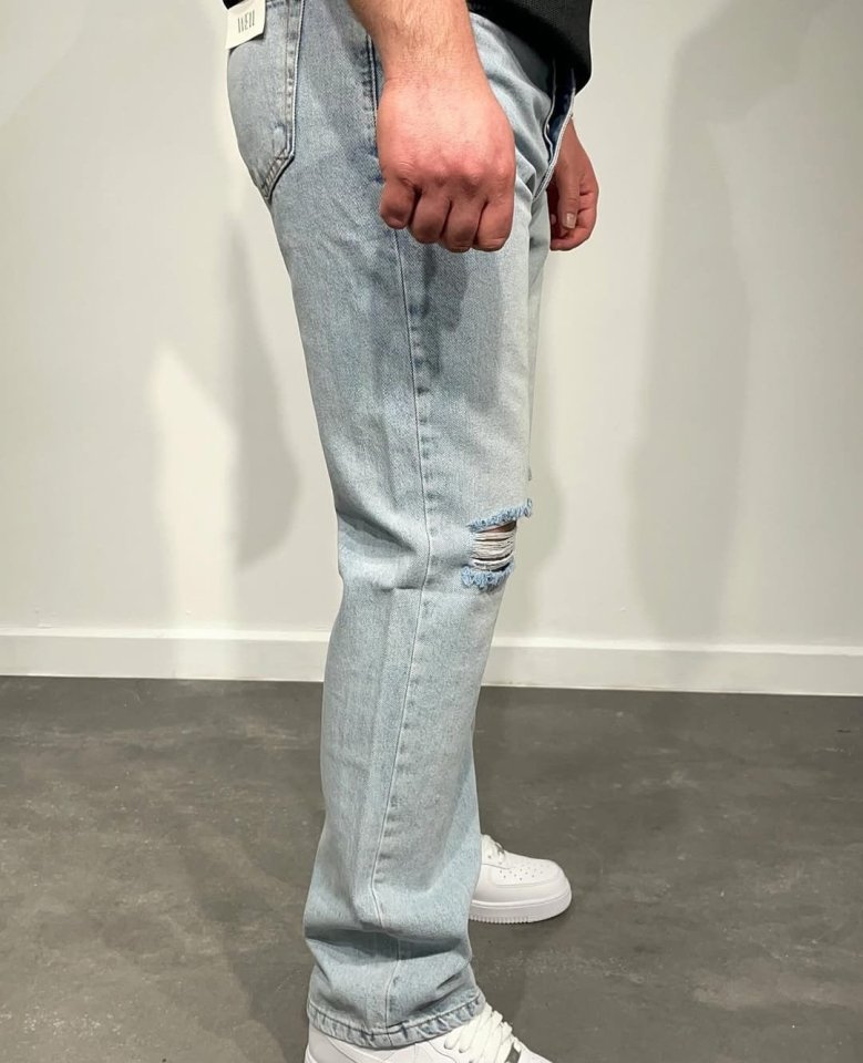 Erkek Dizi Yırtık Detaylı Baggy Jeans