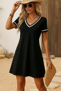 Women's Short Sleeve V-Neck Short Viscose Dress