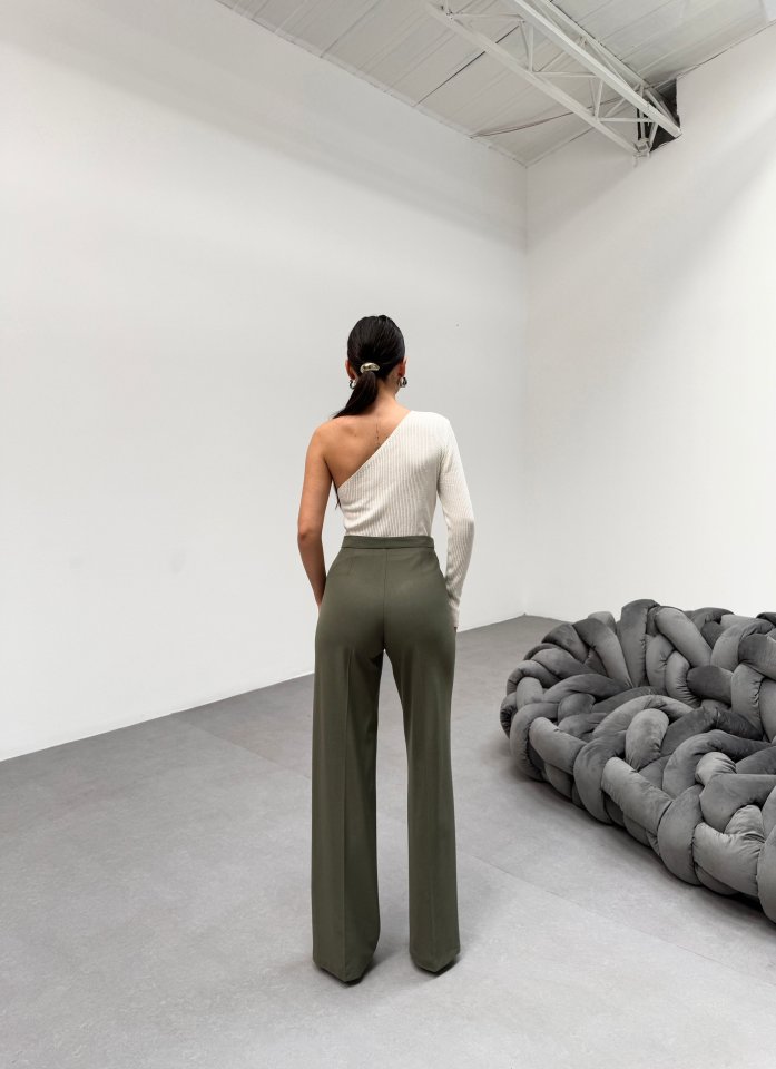 230 Gr Poly Viscose Lycra Metal Düğme Palazzo Pantolon