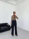 230 gr Poly Viscose Lycra Metal Button Palazzo Trousers
