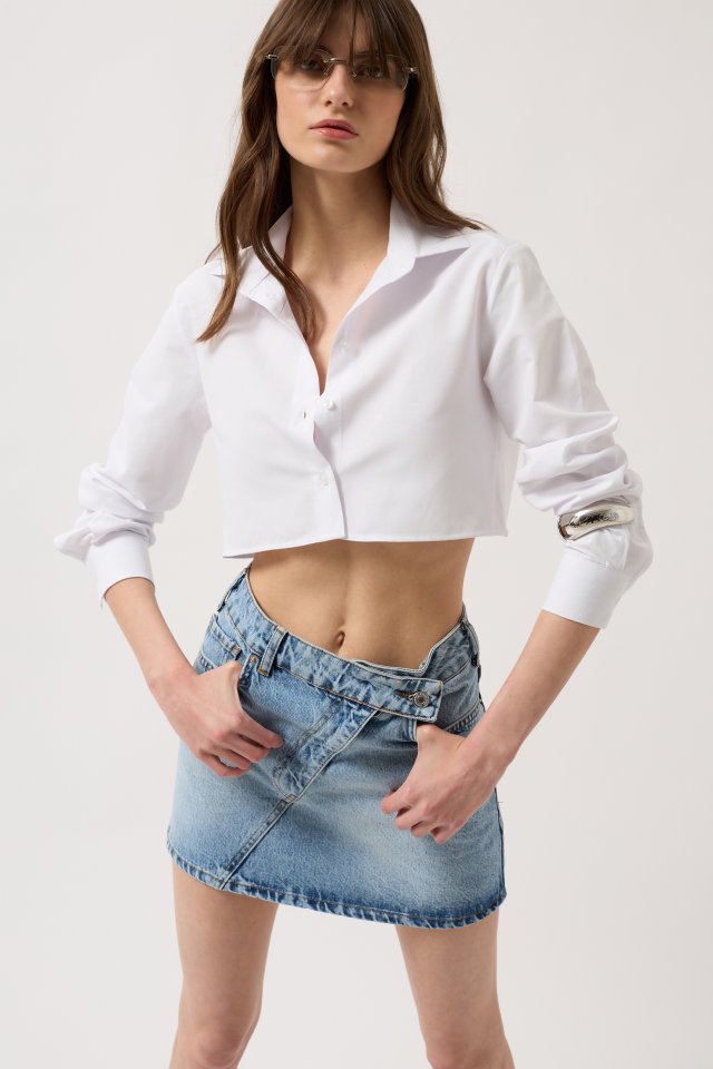 Asimetrik Kemer Denim Mini Etek