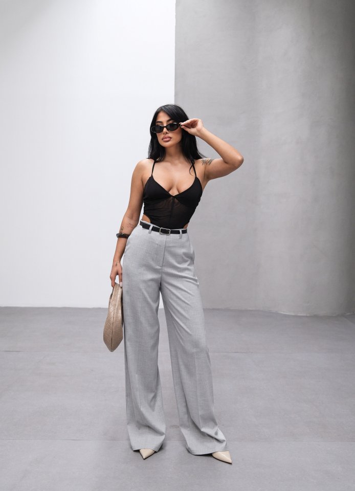 Poly Viscose High-Waisted Belted Draped Palazzo Pants (Belt Included)