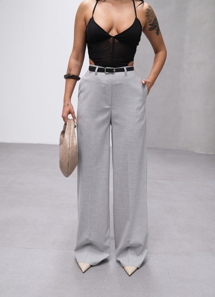 Poly Viscose High-Waisted Belted Draped Palazzo Pants (Belt Included)