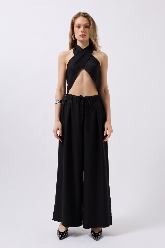 Düşük Bel Oversize Keten Pantolon