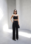 Elasticated Back Pleated Drape Wide Leg Trousers