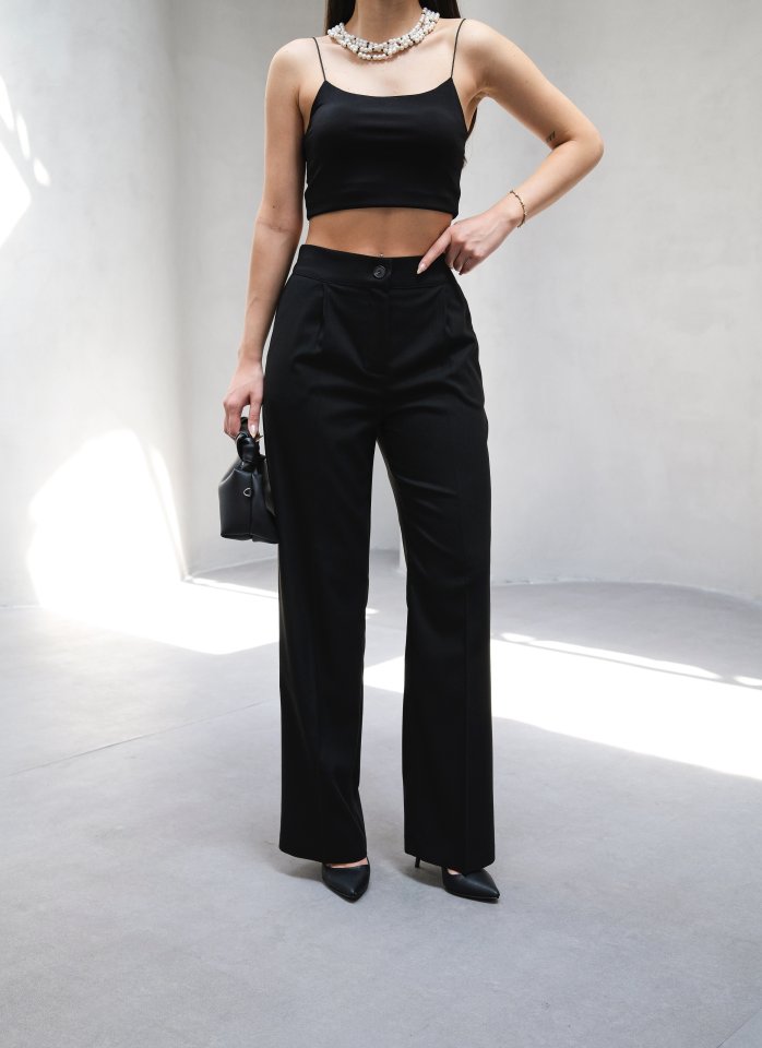 Elasticated Back Pleated Drape Wide Leg Trousers