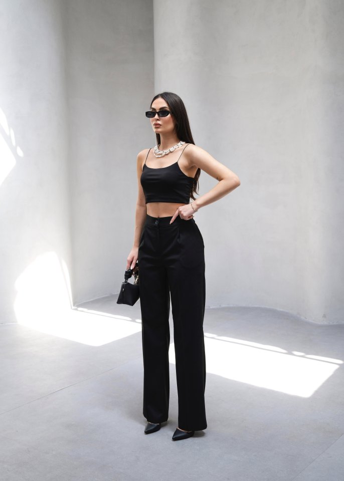 Elasticated Back Pleated Drape Wide Leg Trousers