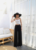 Linen Cropped Wrap Front Elasticated Drawstring Wide Leg Trousers