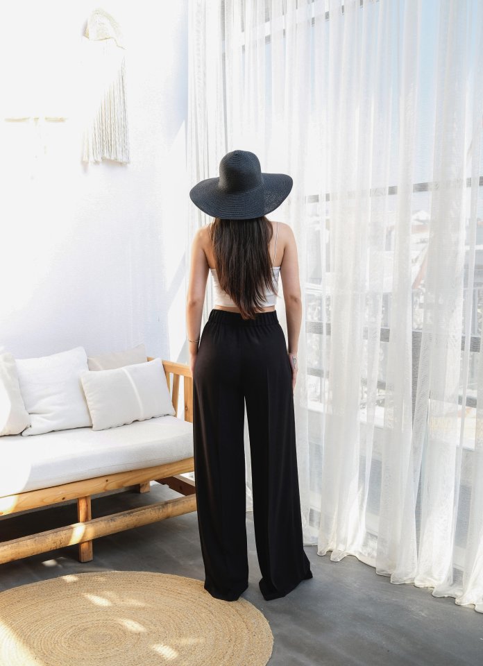 Linen Cropped Wrap Front Elasticated Drawstring Wide Leg Trousers