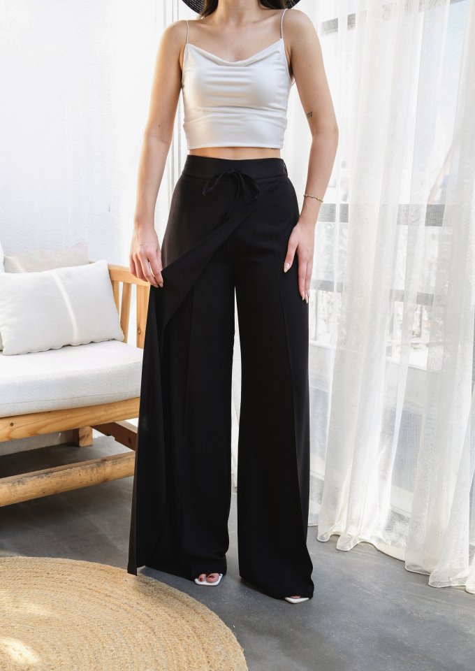 Linen Cropped Wrap Front Elasticated Drawstring Wide Leg Trousers