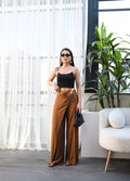 Linen Cropped Wrap Front Elasticated Drawstring Wide Leg Trousers