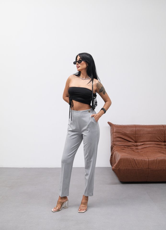 Pants with Decorative Buttons and Elasticated Back Waist