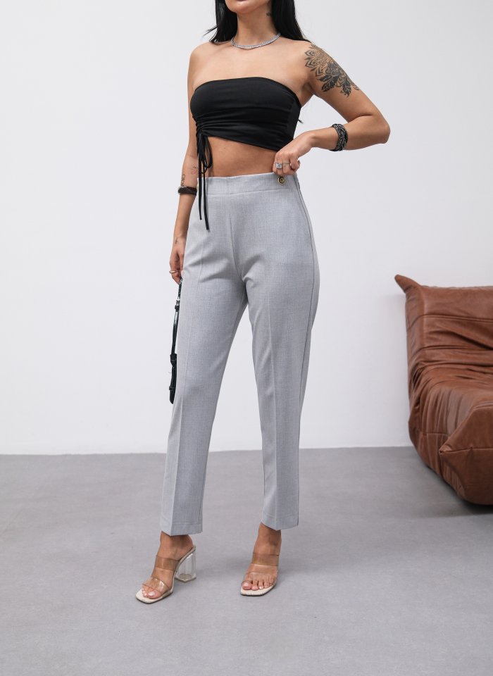 Pants with Decorative Buttons and Elasticated Back Waist